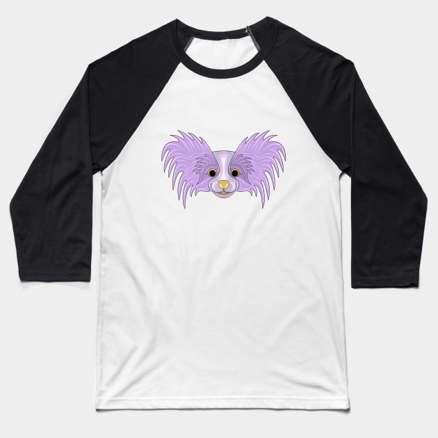 cute purple papillon dog face Baseball T-Shirt by dwalikur